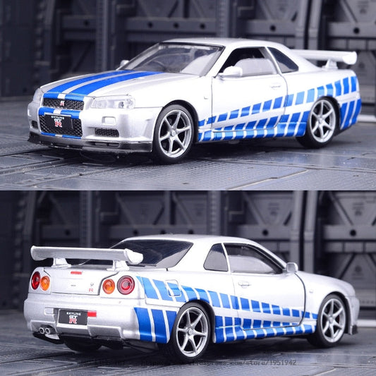 1:32 Nissan Skyline Ares GTR R34 R35 Diecasts & Toy Vehicles Metal Toy Car Model High Simulation Pull Back Collection Kids Toys baby magazin 