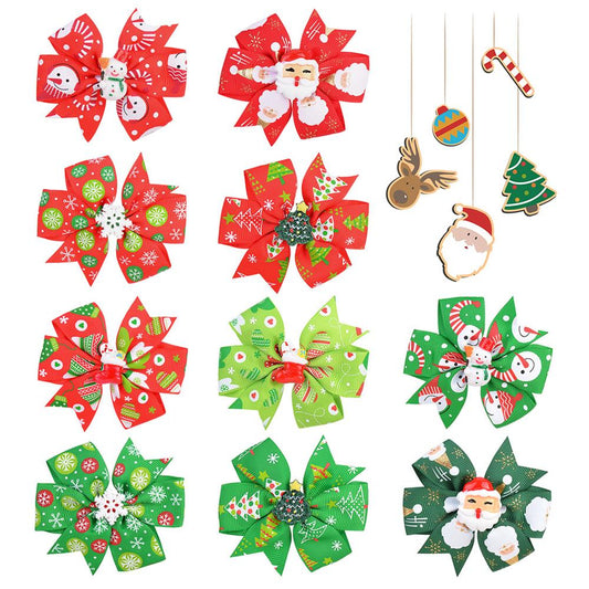 10PCS/LOT Winter Girls Christmas Hair Bows With Clips Santa Claus Hair Bows For Baby Hair Clip Boutique Hairpin Kids Accessories baby magazin 