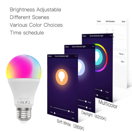 10W wifi smart LED bulb ,  E27 , RGB warm cold color, dimmable, work with google home, TUYA Smart life baby magazin 