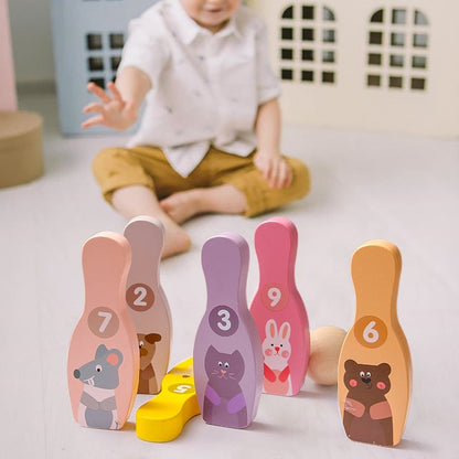 10pcs/Set Wood Baby Animal Bowling Toy Advanced Sports Training Equipment Kids Tactile Hearing Develop Safety Wooden Products baby magazin 