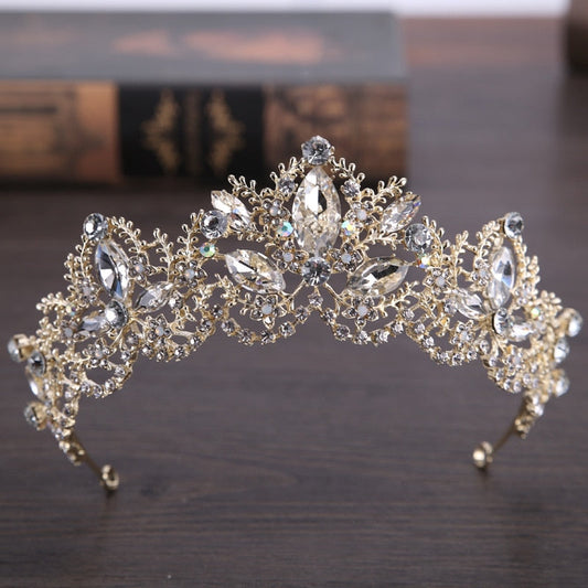 2019 New Fashion Baroque Luxury Crystal AB Bridal Crown Tiaras Light Gold Diadem Tiaras for Women Bride Wedding Hair Accessories baby magazin 