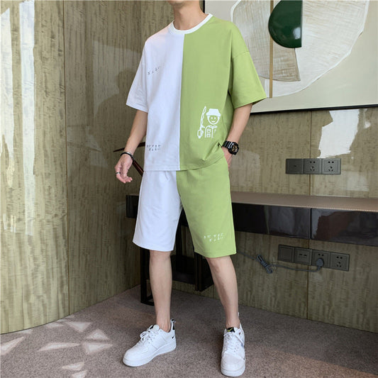 2021 men's summer short-sleeved men's daily sports teen Korean version of T-shirt shorts men's Korean casual set men baby magazin 