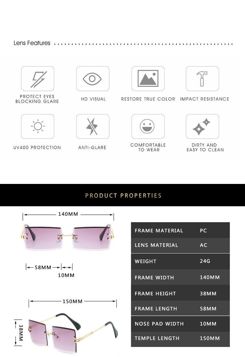 2022 Retro Sunglasses Women Brand Designer Fashion Rimless Gradient Sun Glasses Shades Cutting Lens Ladies Frameless Eyeglasses baby magazin 