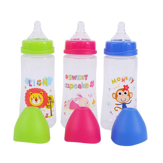 300ML Baby Feeding Bottle Wide Mouth Nursing Silicone Nipple Pacifier Bottle Newborn Cartoon Milk Bottle Juice Water baby magazin 