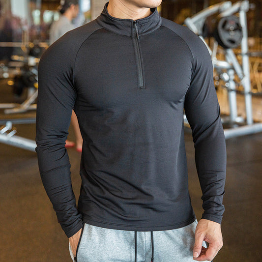 Active Wear Quater Zip Running Men's T-shirts Workout Sportswear Long Sleeve Tight  T Shirt High Quality baby magazin 