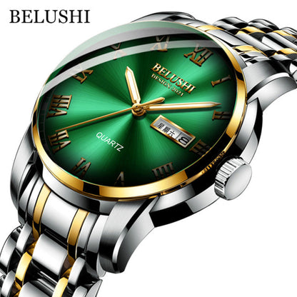 BELUSHI Top Brand Watch Men Stainless Steel Business Date Clock Waterproof Luminous Watches Mens Luxury Sport Quartz Wrist Watch baby magazin 