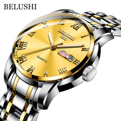 BELUSHI Top Brand Watch Men Stainless Steel Business Date Clock Waterproof Luminous Watches Mens Luxury Sport Quartz Wrist Watch baby magazin 