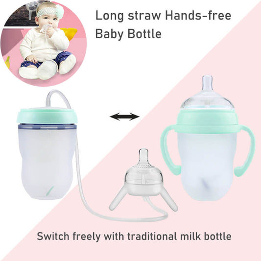Baby Silicone Feeding Bottle Long Straw Hands Free Milk Bottles Multi-functional Baby Teething Kids Cup Silicone Sippy BPA Free baby magazin 