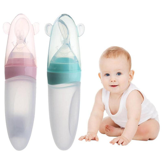 Baby Squeezing Feeding Spoon Silicone Training Scoop Rice Cereal Food Supplement Feeder Safe Tableware Medicine Extrusion Tools baby magazin 