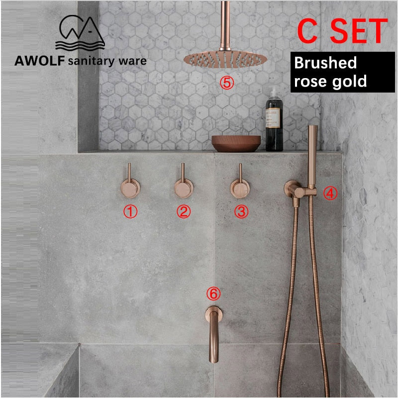 Bathroom Shower Set Brushed Rose Gold Simplicity Solid Brass 8" Shower Head Faucet Mixer Tap Shower Bath Black Chrome AH3023 baby magazin 
