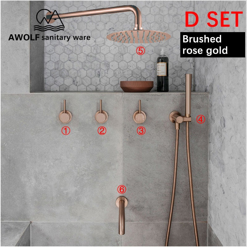Bathroom Shower Set Brushed Rose Gold Simplicity Solid Brass 8" Shower Head Faucet Mixer Tap Shower Bath Black Chrome AH3023 baby magazin 