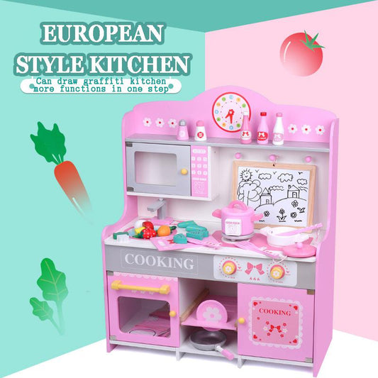 Children's House Wooden Imitation European Kitchen Pink Drawing Board Kitchen Fruit Cutting To See Girls' Kitchenware Play House baby magazin 