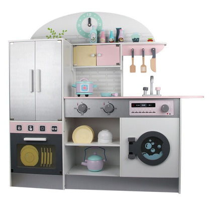 Children's Kitchen Toy Simulation Wooden Large Simulation Cooking Game House Refrigerator Washing Machine Oven Kitchen Set Toy baby magazin 