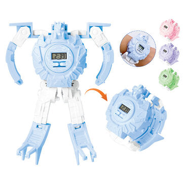 Creative Transmutable Robot Pattern Date Time Display Children Toy Student Digital Watch Wristwatch baby magazin 