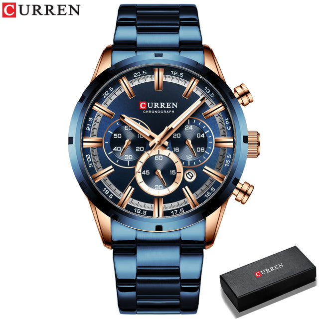 Curren Men&#39;s Watch Blue Dial Stainless Steel Band Date Mens Business Male Watches Waterproof Luxuries Men Wrist Watches for Men baby magazin 
