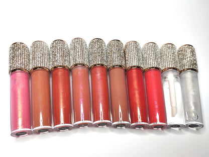Custom lipgloss vegan long lasting waterproof lipstick with glitter luxury diamond tube baby magazin