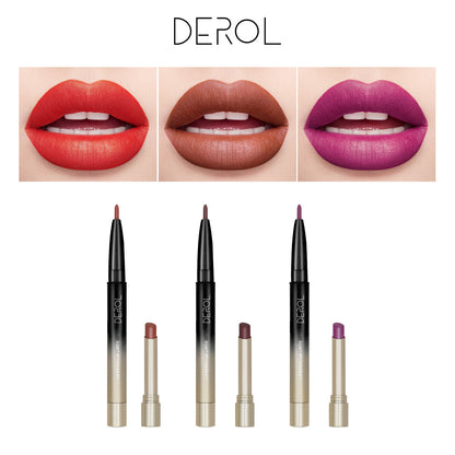 DEROL oem private label custom logo luxury velvet lipstick and lip liner pencil matte waterproof matte 2 in 1 lipstick baby magazin