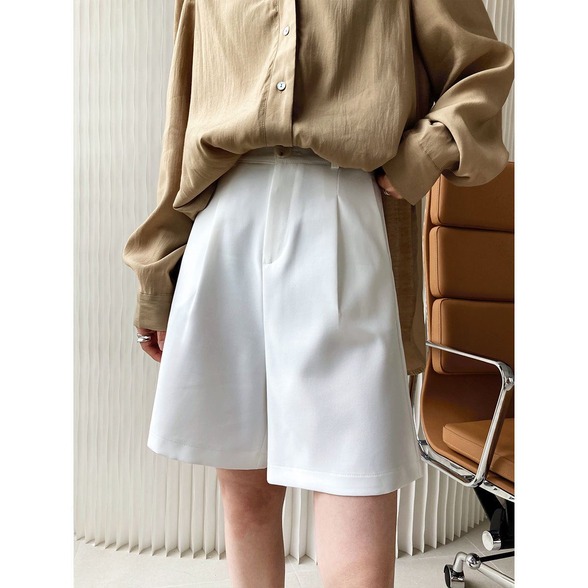 Deer Xi wide legs suit shorts female summer 2021 new high waist slim INS thin section casual five pants 1012 baby magazin 