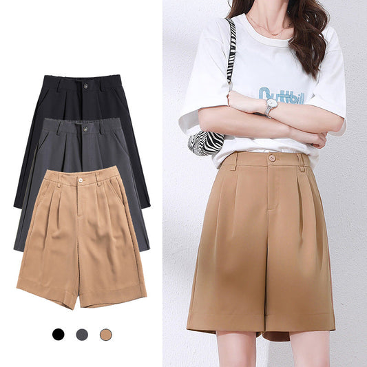 Dropping suit shorts female summer loose 2021 new high waist slim black A word wide leg five-point casual pants baby magazin 