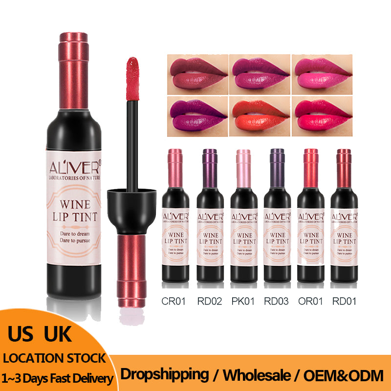 Dropshipping Amazon Hot Sale 6 Colors Wine Bottle Lip Tint Long Lasting Liquid Lipstick Matte Lip Gloss Waterproof Lipstick baby magazin 