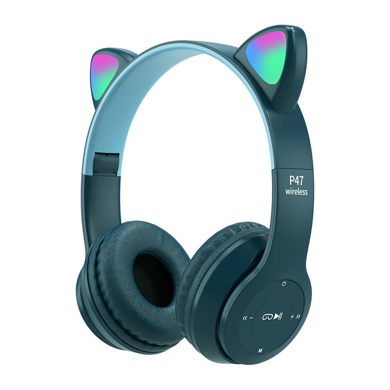 Dropshipping New P47 Cat Ear Headphones P47M Cute Headphones For Girls FM Stereo Radio BT 5.0 MP3 Player Wireless Headphones P47 baby magazin 