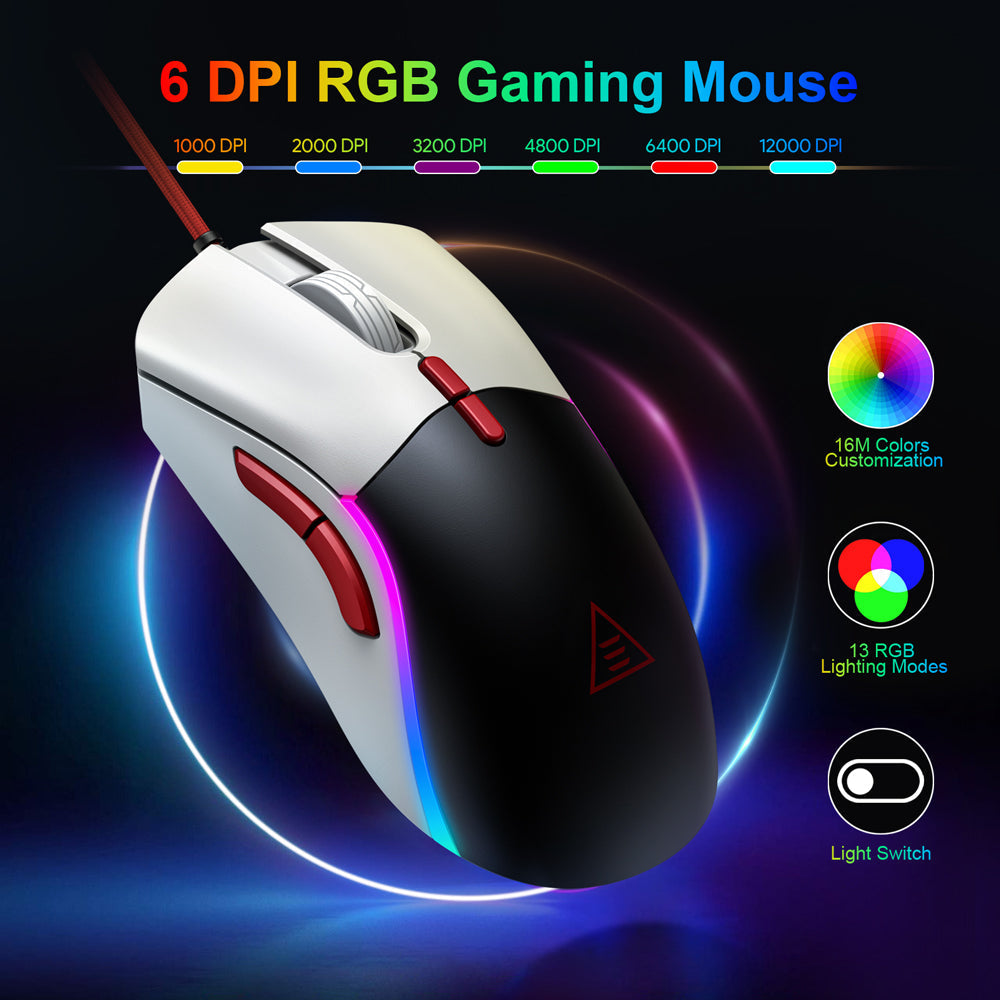 EKSA EM200 wired ergonomic usb gaming mouse with 6 backlit and tunable weight, changeable back baby magazin 