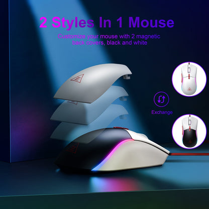 EKSA EM200 wired ergonomic usb gaming mouse with 6 backlit and tunable weight, changeable back baby magazin 