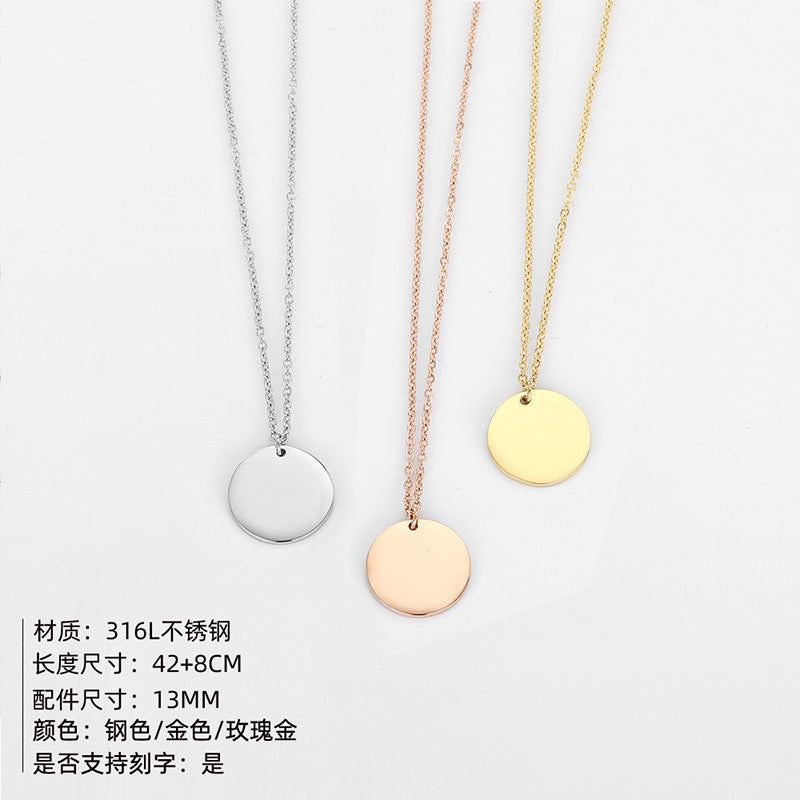 Emanco Europe and the United States Simple gold round pendant short 316L stainless steel necklace lock bone chain wholesale letter baby magazin 