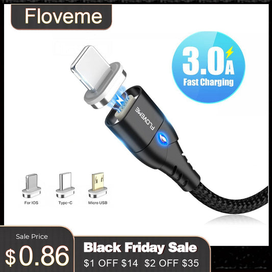 FLOVEME Magnetic Cable Micro USB Type C For iPhone12 Lighting Cable 1M 3A Fast Charging Wire Type-C Magnet Charger Phone Cable baby magazin 
