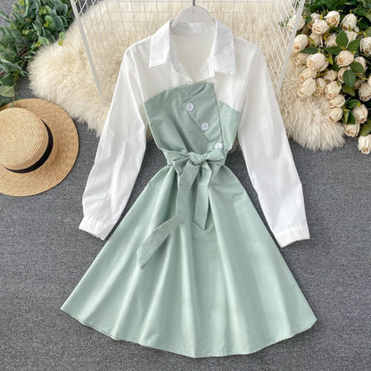 FTLZZ Women Casual Shirt Dress Spring Autumn Turn-down Collar Patchwork Button A-line Dress Sweet Female Vestido baby magazin 
