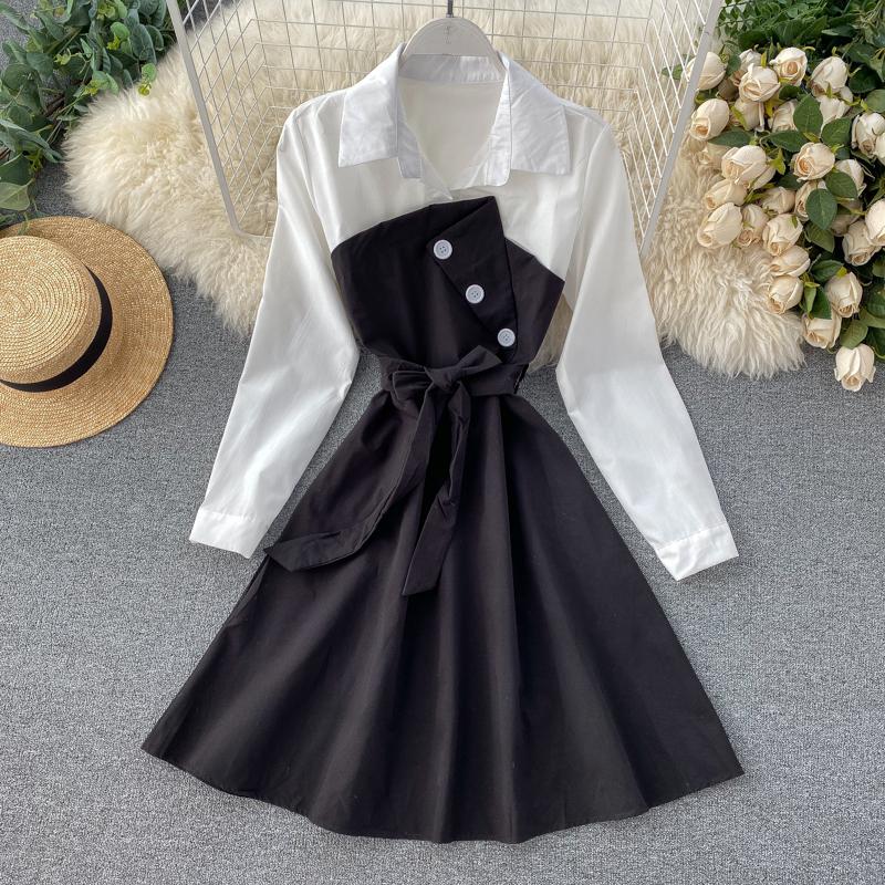 FTLZZ Women Casual Shirt Dress Spring Autumn Turn-down Collar Patchwork Button A-line Dress Sweet Female Vestido baby magazin 