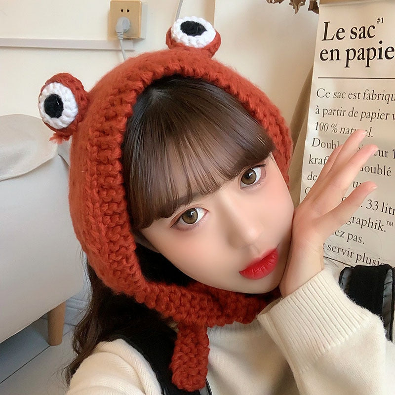 Fashion Frog Hat Beanies Knitted Winter Hat Solid Hip-hop Skullies Knitted Hat Cap Costume Accessory Gifts Warm Winter Bonnet baby magazin 
