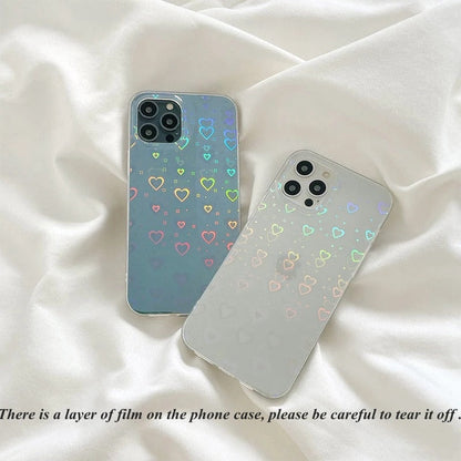 Fashion Gradient Laser Love Heart Pattern Clear Phone Case For iPhone 11 12 13 Pro Max X XS XR 7 8 Plus SE 2020 Shockproof Back baby magazin 