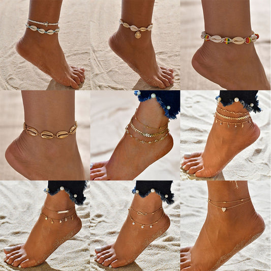 Female Bohemian Shell Heart Summer Anklets For Women Tortoise Ankle Bracelets Girls Barefoot on Leg Chain Jewelry Gift baby magazin 
