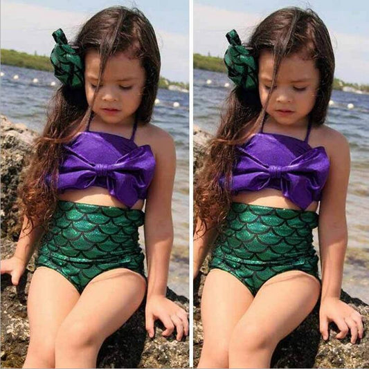 Girls Swimwear 2pcs Kids Baby Girls Summer Swimwear Bowknot Mermaid set 2-7Y baby magazin 
