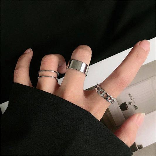 Hiphop/Rock Metal Geometry Circular Punk Rings Set Opening Index Finger Accessories Buckle Joint Tail Ring for Women Jewelry baby magazin 