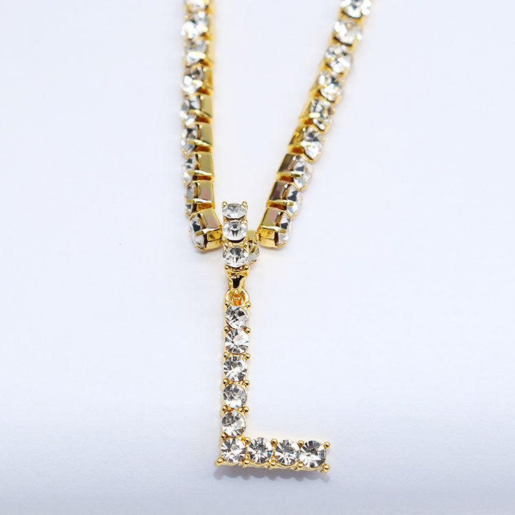 Hot Selling 5MM Cubic Rhinestone Hip Hop Necklace Diamond Tennis Letter Necklace Initial baby magazin 