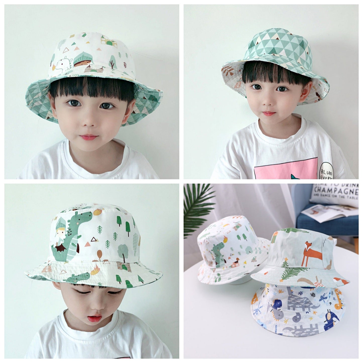 INS with children's hat 2020 spring and summer new cartoon dinosaur basin cap baby big sun hat sun protection baby magazin 