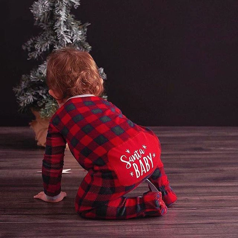 Infant Baby Boys Girls Christmas Santa XMAS Letter Plaid Romper Jumpsuit Outfits baby clothes winter clothe baby magazin 