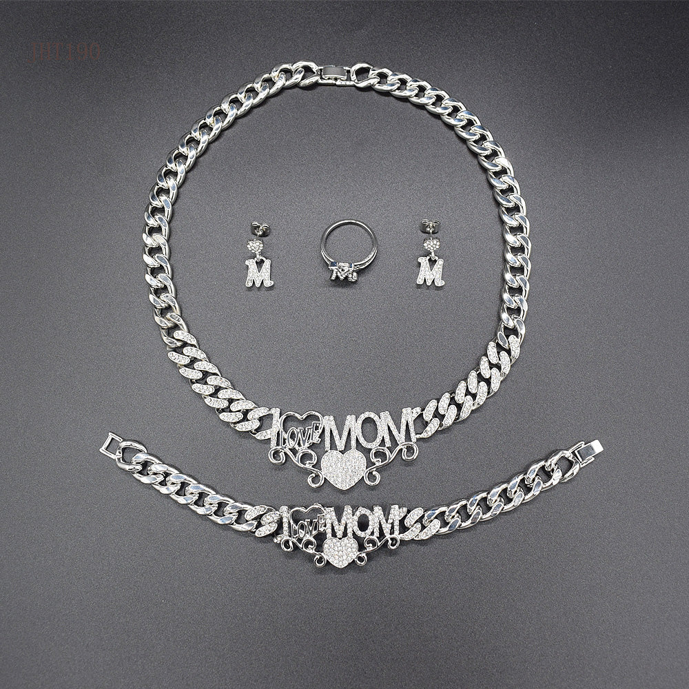 JHT190 High quality Silver jewelry Cuban Mom I love your women's silver jewelry set baby magazin 