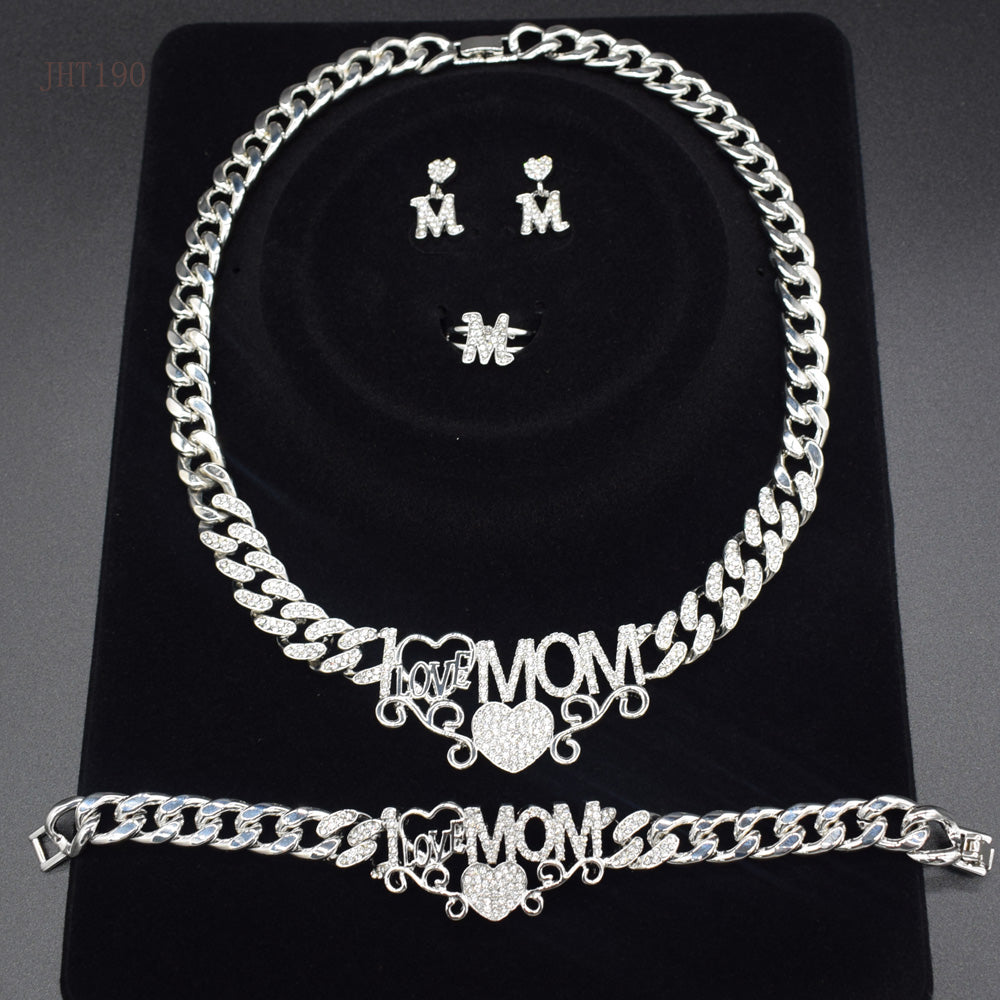 JHT190 High quality Silver jewelry Cuban Mom I love your women's silver jewelry set baby magazin 