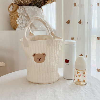 Korean Fashion Embroidery Mommy Bag Baby Care Stroller Storage Newborns Bottle Nappy Toy Organizer Cotton Portable Bucket Bag baby magazin 