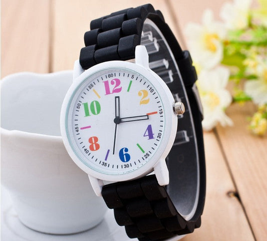 Korean version of Geneva watch ice cream candy color silicone with digital hollow pointer male and female students couple watches baby magazin 