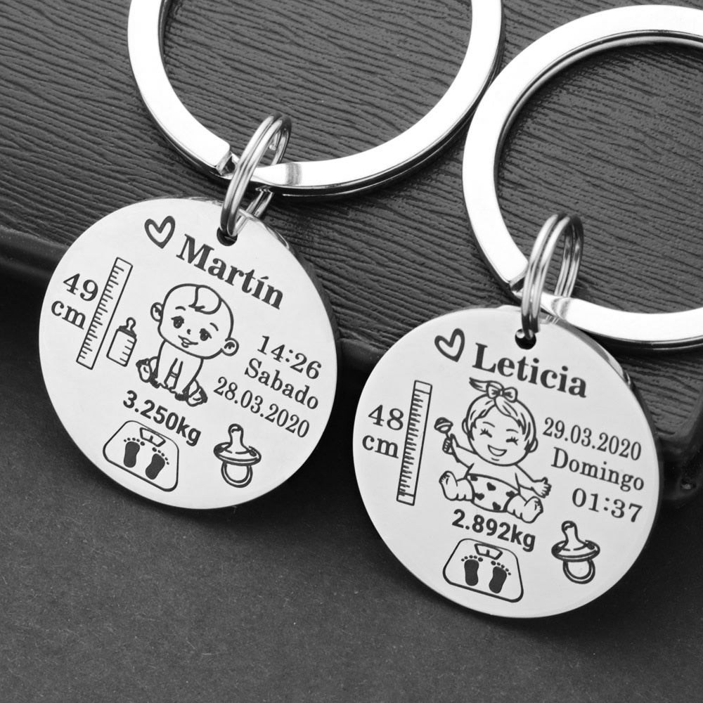 Lovely Personalized Baby Boys Girls Keychain  Name Birth Weight Height For Newborn Commemorate New Mom Dad Gift Keyring P026_C baby magazin 