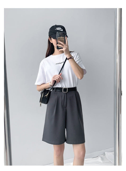 Lui Van Fan Summer thin section high waist slim easing five-point casual pants A word wide leg dreamer suit shorts baby magazin 