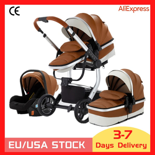 Luxurious Baby Stroller 3 in 1 Portable Baby Carriage Rubber Wheel PU leather Aluminum Frame High Landscape Newborn Stroller baby magazin 