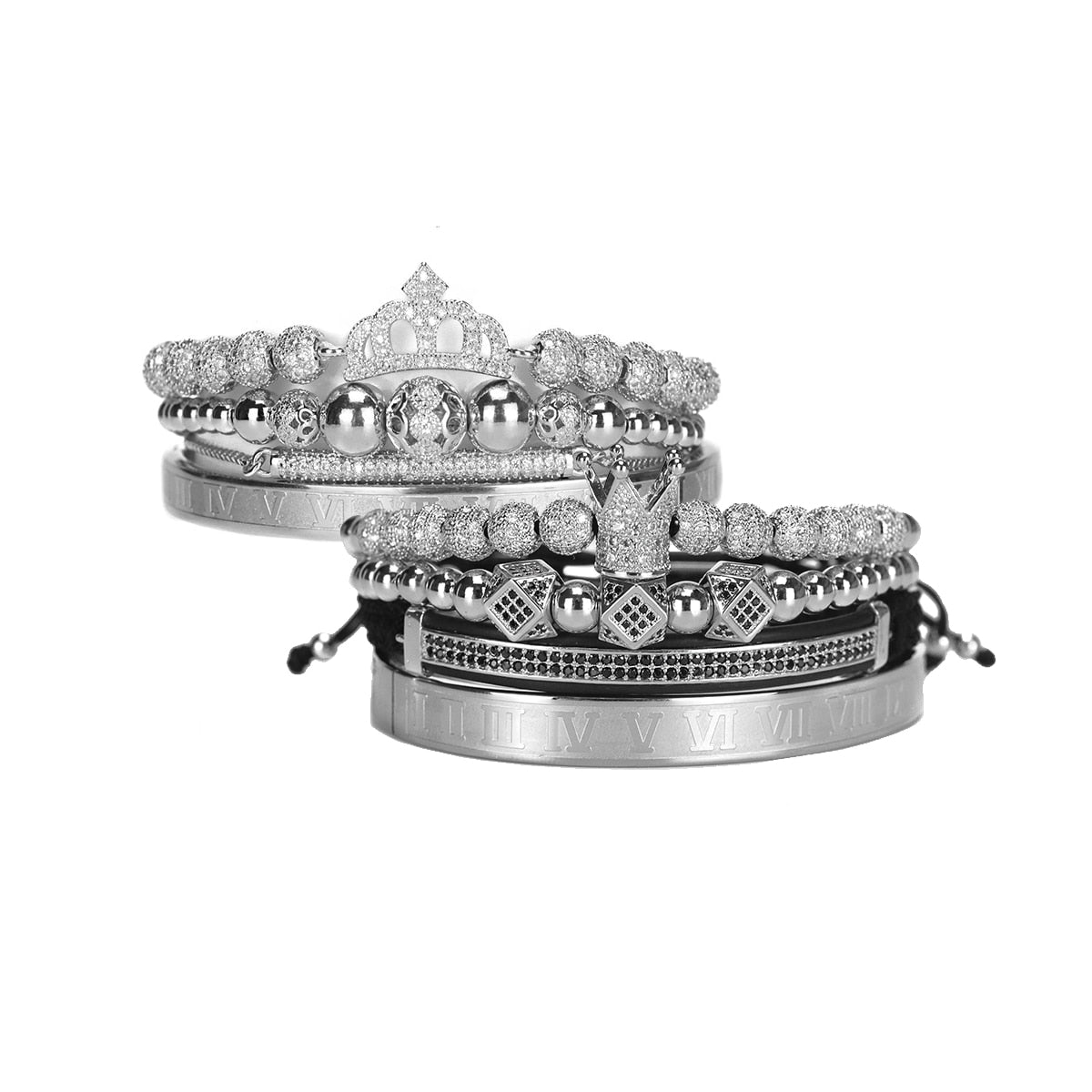 Luxury King Queen Crown Men Women Couple Lover Bracelet Stainless steel bangle CZ beads bracelets bangles for Men Women Jewelry baby magazin 