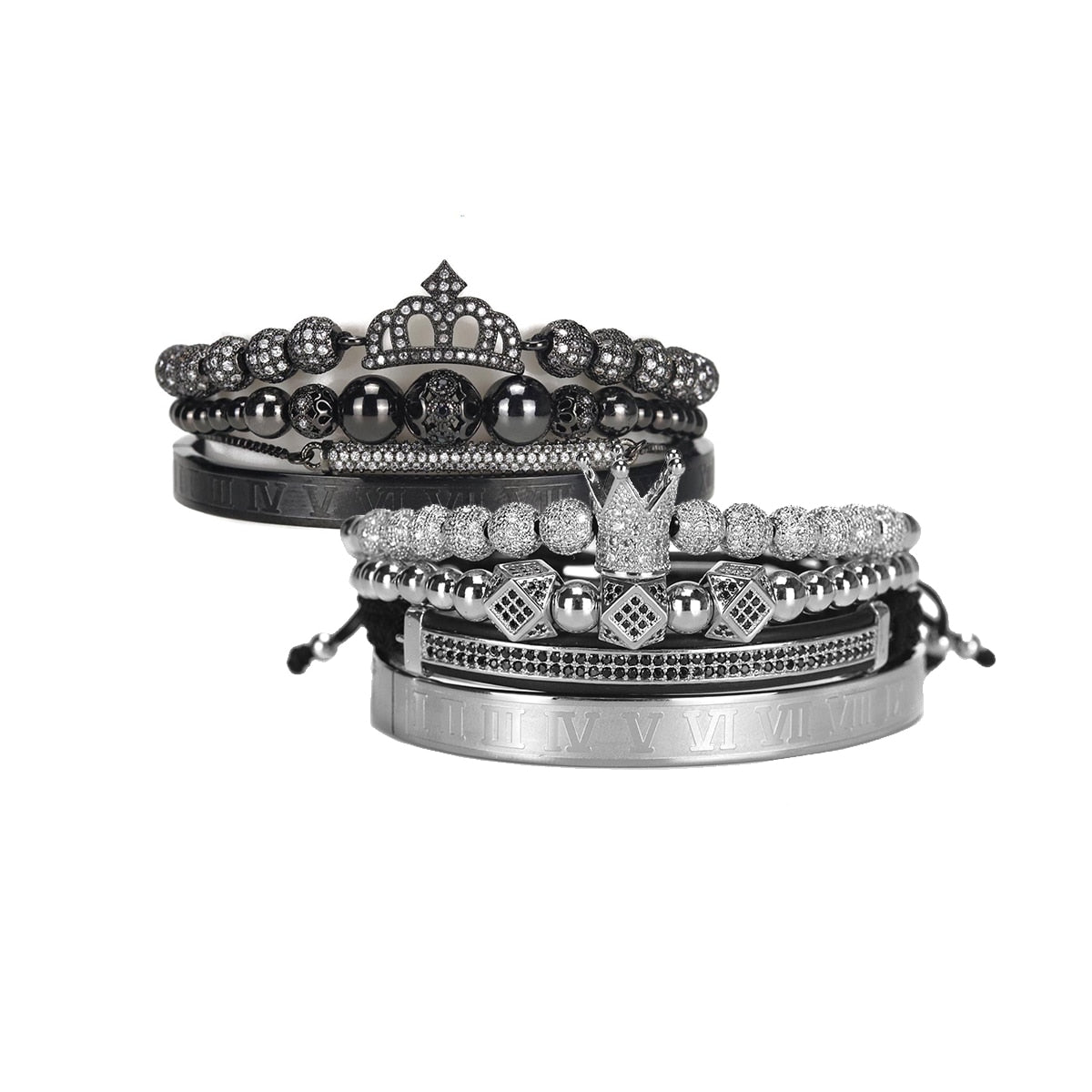 Luxury King Queen Crown Men Women Couple Lover Bracelet Stainless steel bangle CZ beads bracelets bangles for Men Women Jewelry baby magazin 