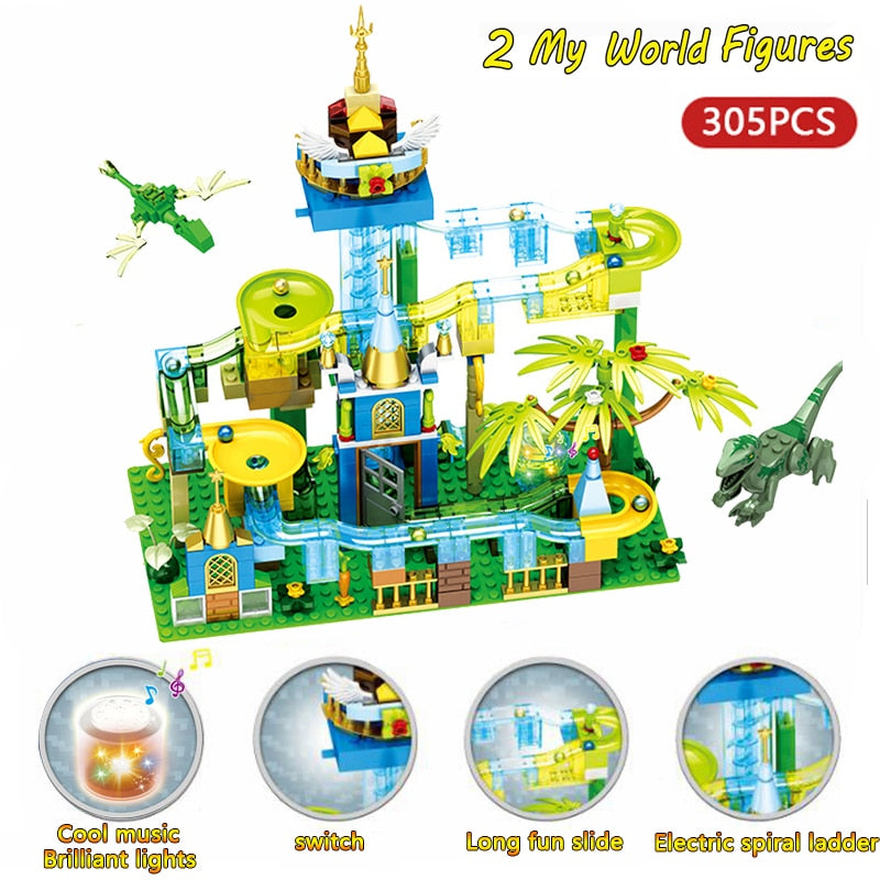 Mailackers Ideas Marble Race Run with Light Electric Maze Ball Building Blocks Jurassic Dinosaur Park Jungle World Toys For Kids baby magazin 