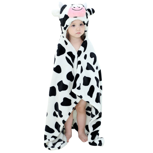 Michley Cartoon Cow Baby Hooded Towel Soft Coral Fleece Baby Blanket baby magazin 